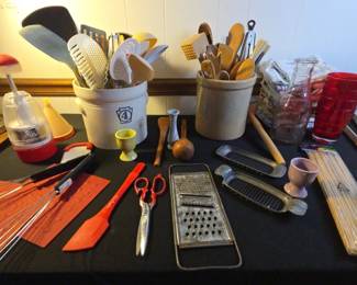 Pfaltzgraff Youktowne Stoneware Canister, Vintage Glass And Utensils Fir Days 