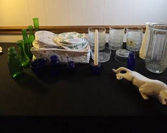 Vintage Arcoroc France Glass Bowls, Milk Glass, Blue And Green Glass, China Storage