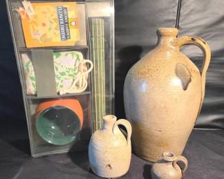 Set Of 3 Salt Glazed Stoneware Jugs And Aroma Garden Flower Kit