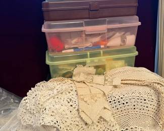 Generous Sewing Notion And Doily Mystery Lot