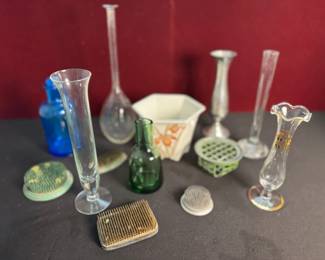 Bud Vases, Flower Frogs, And Flower Pot Mystery Lot