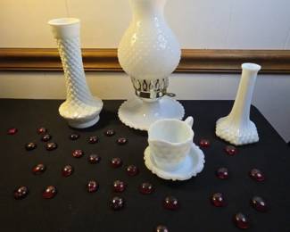 Vintage Milk Glasd Hobnail Table Lamp And More Milk Glass
