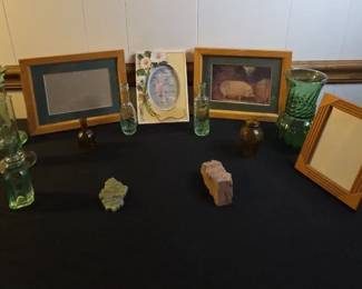 Vintage Green And Brown Glass, Frames And Sepentine
