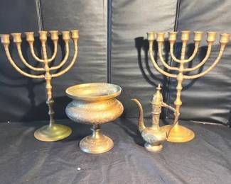 Collection Of Vintage Brass Judaica Items