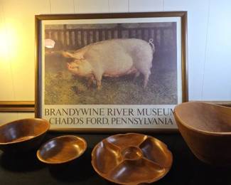 Walnut And Monkey Pod Wood And Print Od Famouse Portrait Of Pig 