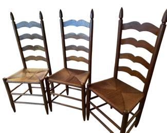 Three Vintage Ladder Back Cane Chairs By Utility Craft High Point NC 