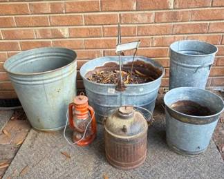 Collection Of Galvanized Metal Buckets And More
