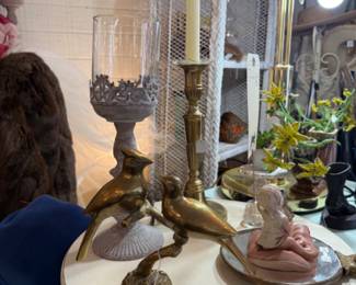 beautiful brass birds, candlesticks, decor