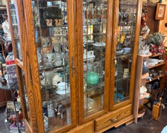 Wooden display cabinet or curio cabinet, solid wood and glass