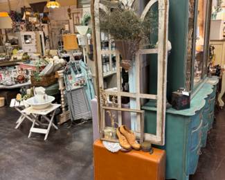 wooden wall art, old shoes and frames