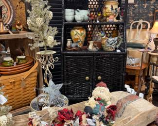 vintage ornaments, santas, trees