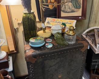 vintage beautiful trunk, vase, framed art