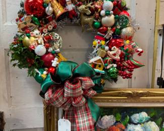 Vintage Christmas wreaths made with vintage and vintage inspired items