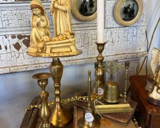 nativity, vintage brass candlesticks