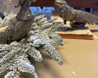 Vintage brass quail figurines