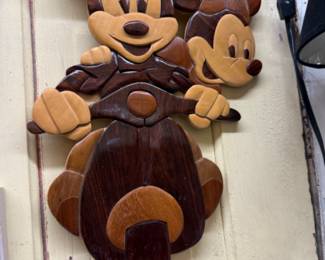 Wood Mickey & Minnie Riding Scooter Wall Hanging, 1970s 