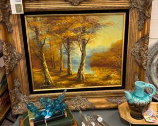 Gorgeous Fall oil painting with pretty gold frame