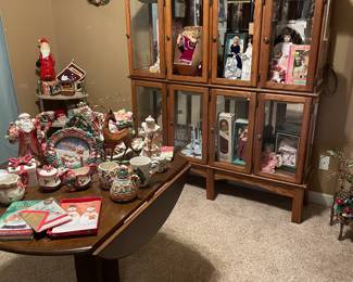 Drop leaf table, cabinet of dolls