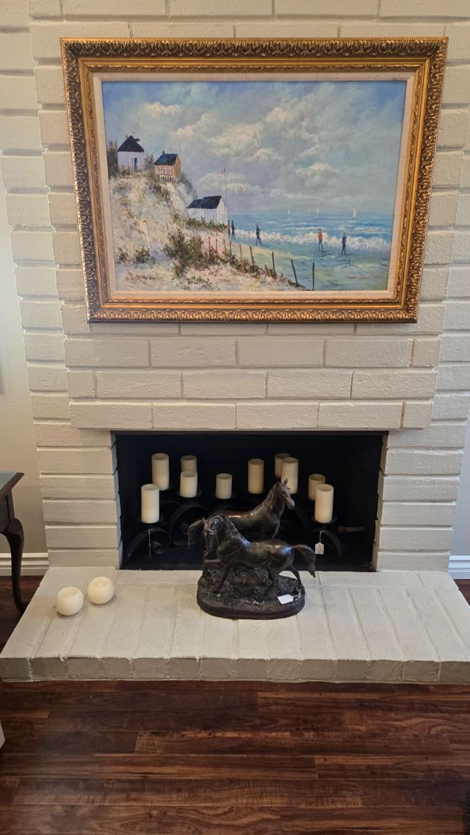 Lovely oil painting & candle sconces 