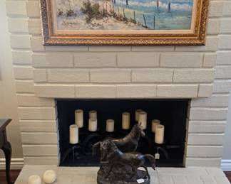 Lovely oil painting & candle sconces 