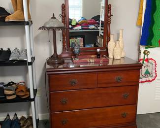 Vintage solid wood chest with mirror. 