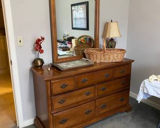 Vintage solid wood dresser with mirror. 