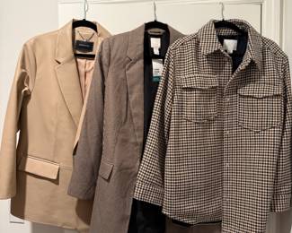 Lots of blazers, coats, and shackets ranging from Zara, BCBG, & H&M