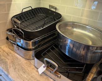 Several Roasting Pans - Le Crueset, All Clad & Williams Sonoma