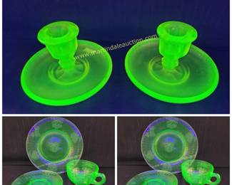 Vintage uranium vaseline glass depression glass