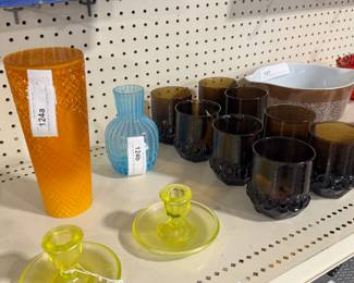 vaseline glass candle holders, Tiffin glasses, Starbucks LE venti tumbler