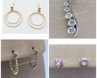 10K gold earrings & sterling silver pendant 