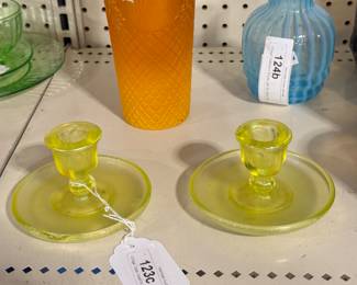 topaz vaseline glass candle holders