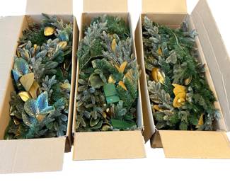 Balsam Hill Gilded Leaf Magnolia Garland Two-Pack with Battery Operated Lights