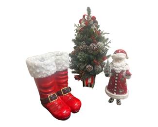 MacKenzie-Childs Santa Figurine with Holiday Tree and Boot Planter
