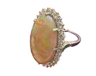 12.25 ct Opal & 0.99 ctw Diamond Cocktail Ring, Platinum, Size 7