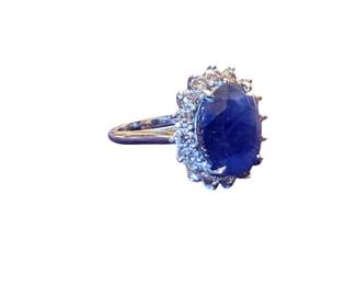 7.82 ct Burmese Sapphire & 1 ctw Diamond Ring, 14K White Gold, No Heat