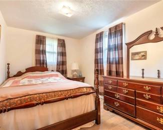 Queen Cherry Bedroom Set with two nightstands, Dresser, and mirror