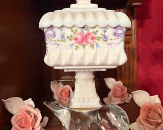 Vintage Westmoreland Large Hand Pained pedestal candy dish