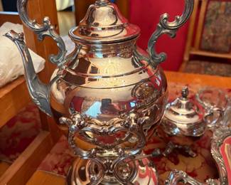 Silverplated Antique Victorian Tea Kettle with boiler