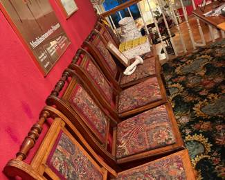 10 antique oak upholstered French dining chairs