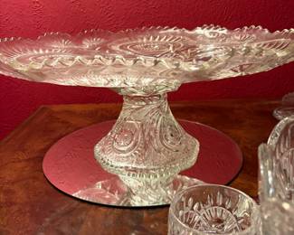 American Clear Cut Crystal Large pedestal Cake/dessert serving platter