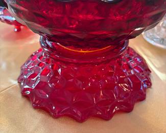 Vintage Rare Fostoria glass bowl American pattern, Ruby Red Amberina Bottom