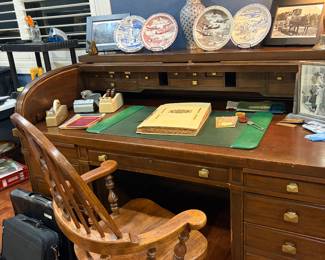Antique Roll Top Desk and bankers chair