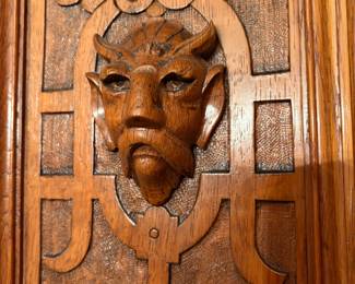 Architectural antique hand carved wood armoire