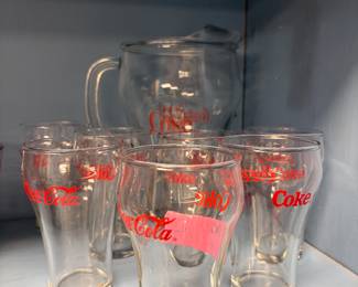 Vintage Coke Cola pitcher and glasses