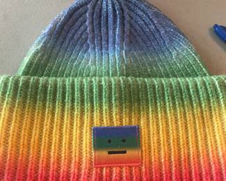 Acne Studios Pansy rainbow face patch knit beanie made of wool....new!