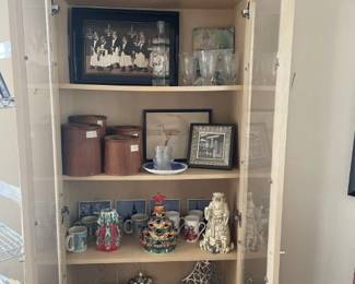 Glass doors cabinet w/ misc