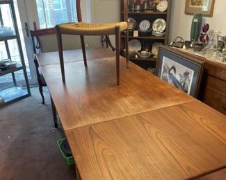 Dining table w/ leaves extended.  36 x 92".  1 of 6 dining chairs