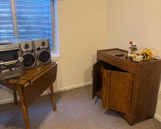 Table and Storage/TV Stand, Stereo and Two Speakers