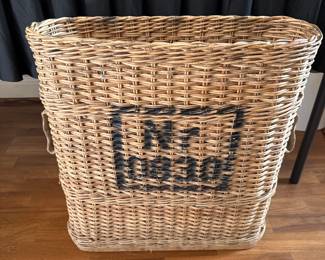 WORLD WAR II ARTILLERY AMMUNITION BASKET
Hand-woven wicker military transport basket used for carrying artillery shells during WWII. Features original stenciled numbering (“Nr”) and rope side handles. Rare military collectible